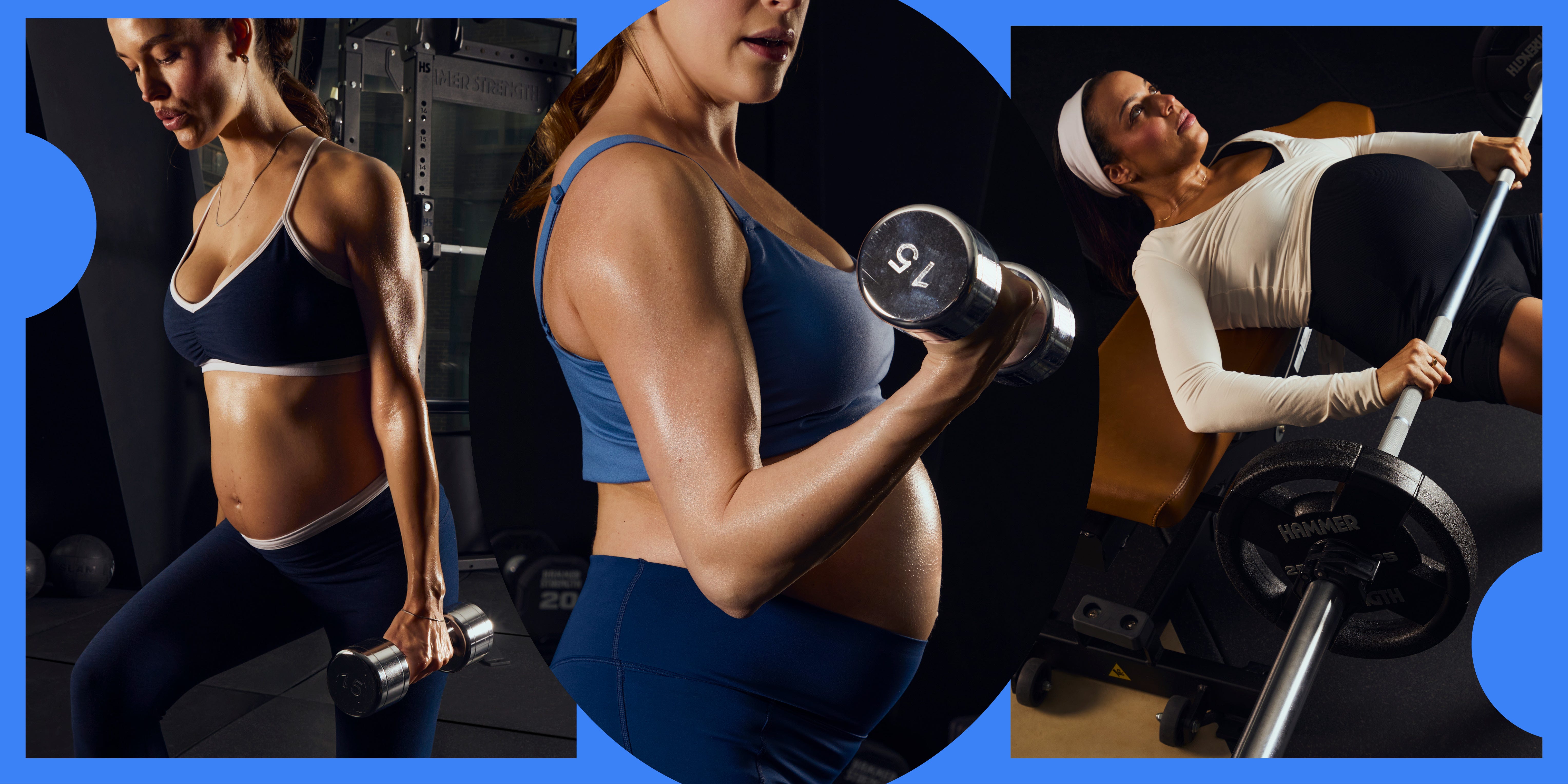 Pregnant women engaging in strength training exercises.