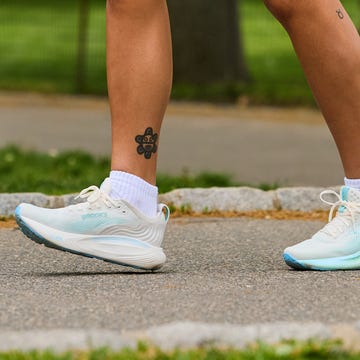 Comfortable walking shoe on display