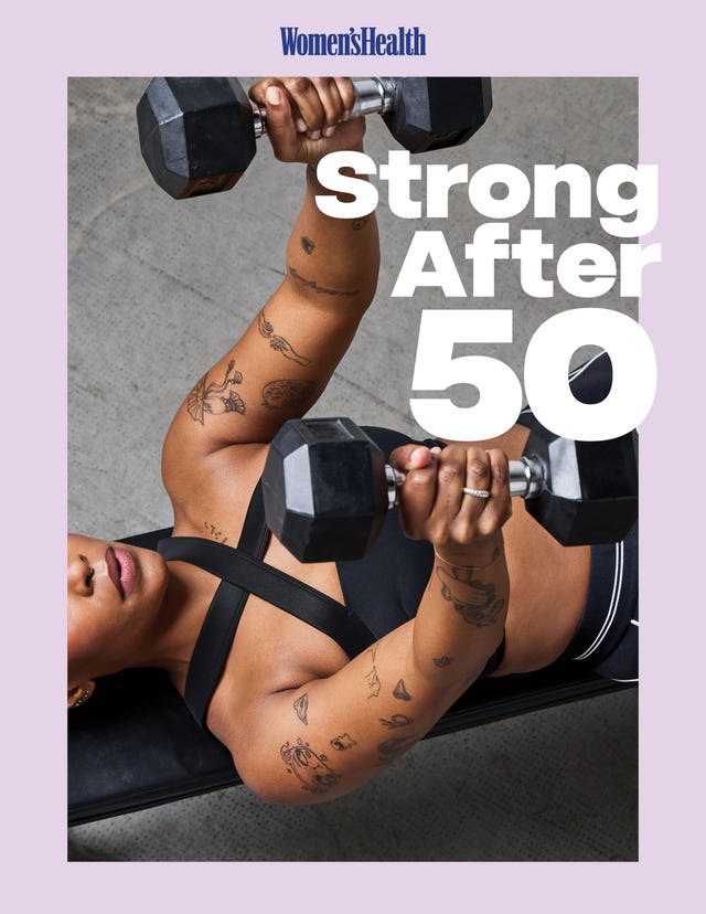 Woman exercising with dumbbells, promoting strength and fitness after age 50.