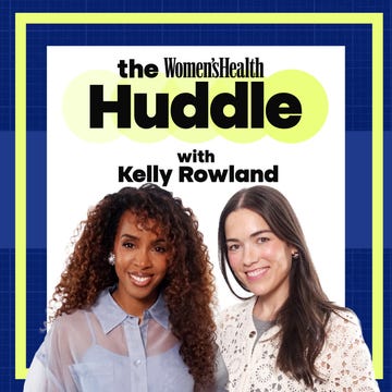 Kelly Rowland and another woman promoting the Women's Health Huddle podcast.