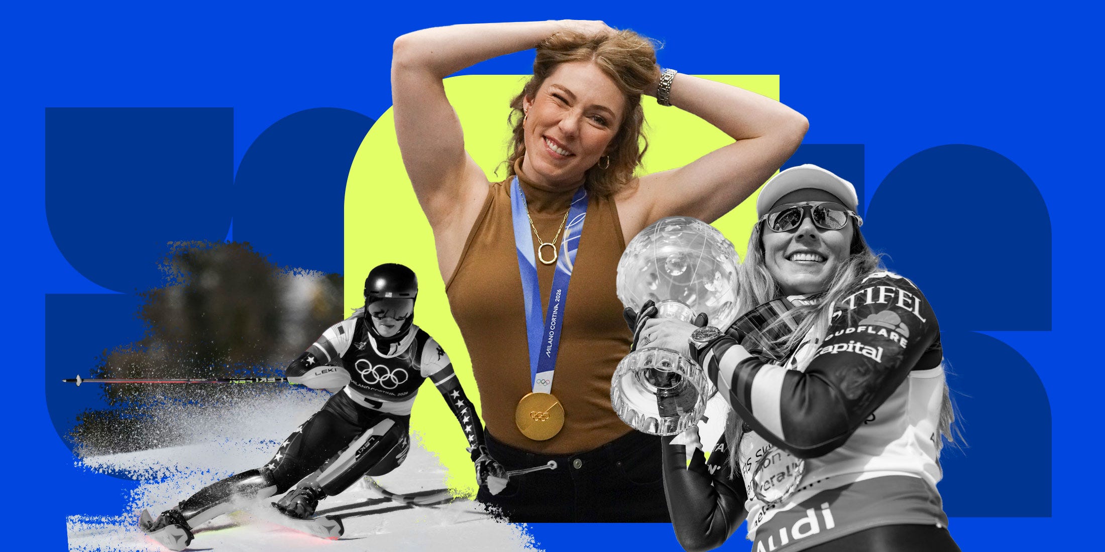 Athletes celebrating their achievements in winter sports.