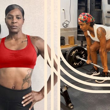 Two women engaged in strength training exercises, one lifting a dumbbell and the other performing a deadlift.