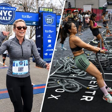 participants running and doing strength exercises at nyc half event. participants running and doing strength exercises at nyc half event.
