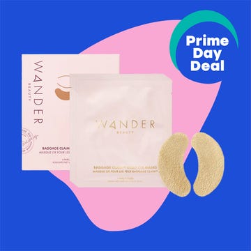 Wander Beauty Baggage Claim eye masks with Prime Day Deal promotion and smiling model applying masks.