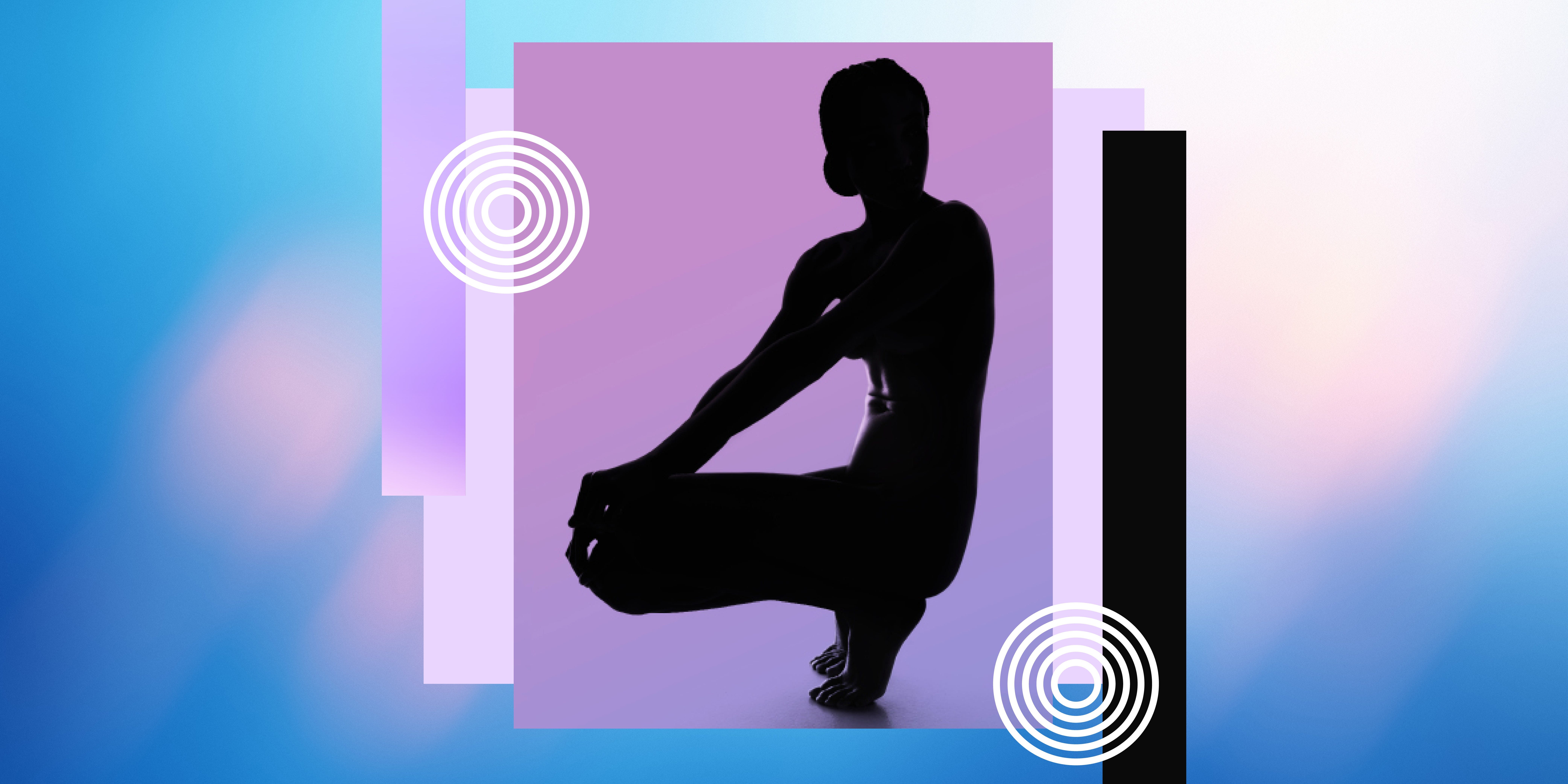 Silhouette of a person in a seated pose with abstract geometric shapes in a vibrant background. Silhouette of a person in a seated pose with abstract geometric shapes in a vibrant background.