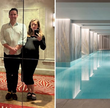 building exterior elevator selfie and pool area