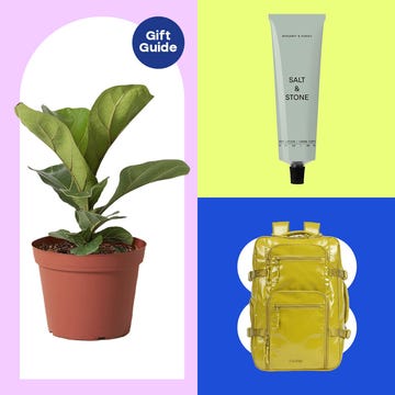 A collection of gift items including a plant, lotion, backpack, and necklace set against colorful backgrounds. A collection of gift items including a plant, lotion, backpack, and necklace set against colorful backgrounds.