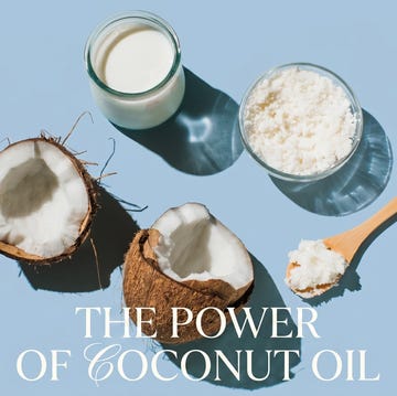 coconut products displayed on a blue surface