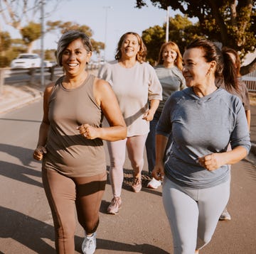 brisk walking bone density study: women outdoors brisk walking on a path