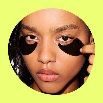 YSL eyeshadow palette alongside a model applying under-eye patches against a colorful background. YSL eyeshadow palette alongside a model applying under-eye patches against a colorful background.