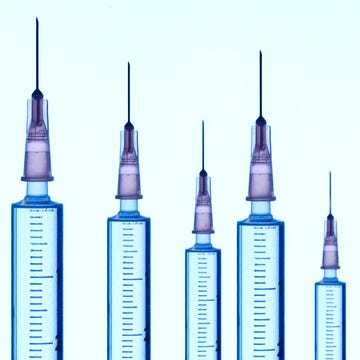 Medical syringes detail close up of 7 medical syringes, macro photography