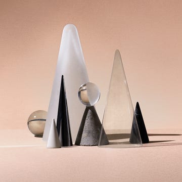 black and white cones on an orange backdrop