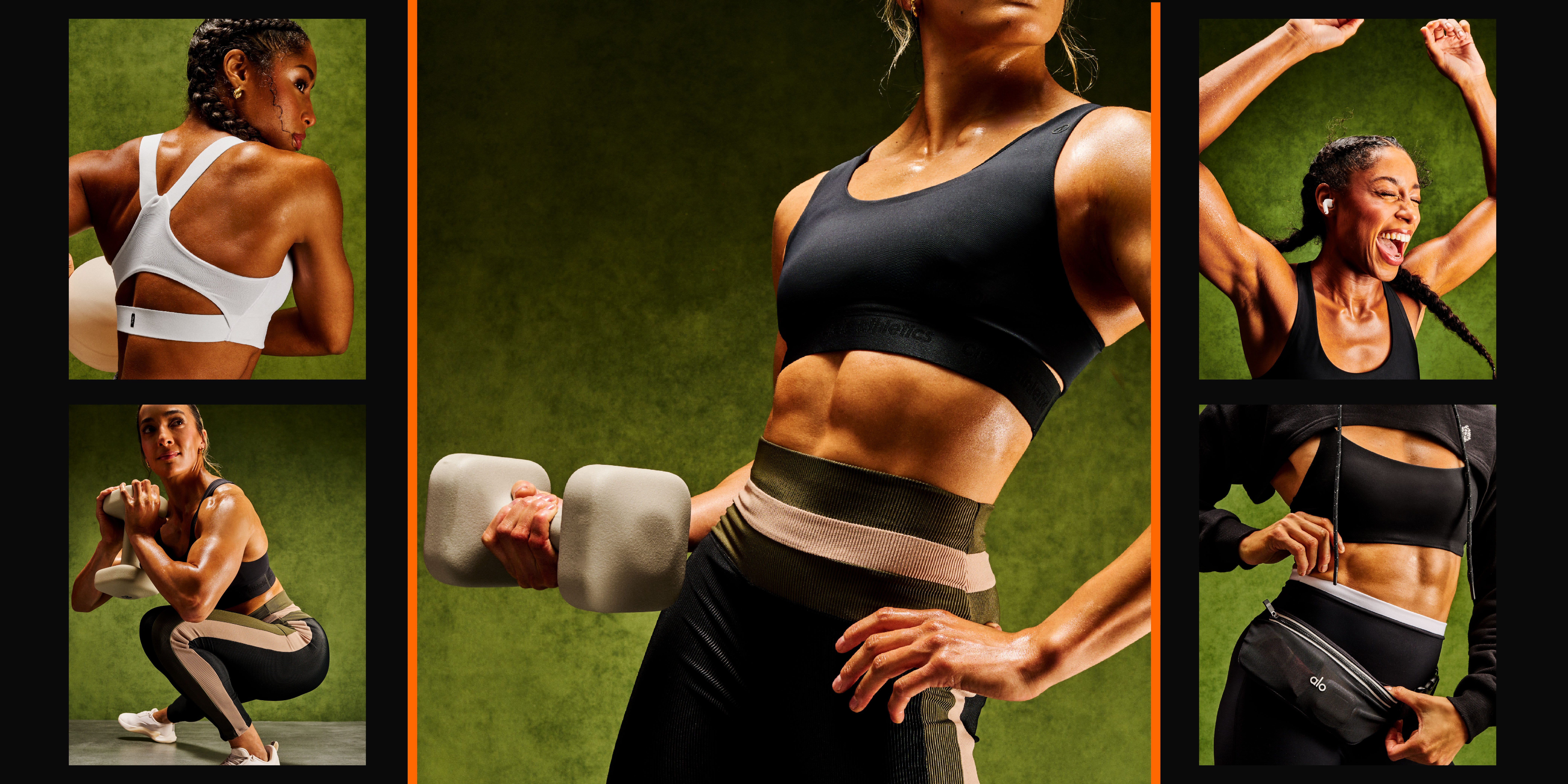 fitnessthemed collage showcasing athletic women in workout attire performing exercises and showcasing strength
