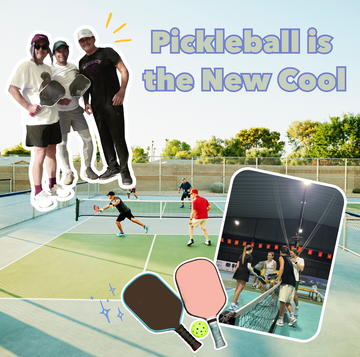 collage of people enjoying pickleball, featuring outdoor and indoor play.
