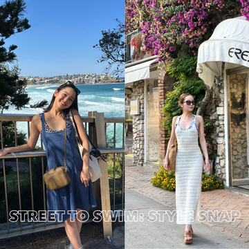collage of women in stylish summer outfits in different outdoor locations.